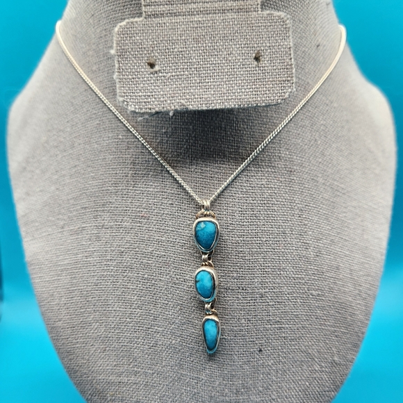 Triple Turquoise Stone Sterling Silver Necklace - Picture 2 of 3